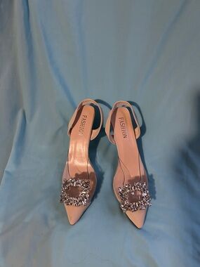 Fashion Ivory Crystal-Embellished Slingback Heels